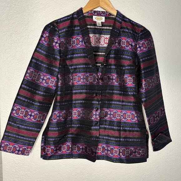 Talbots Silk Blazer Purple Paisley Jacket Button Up Cocktail Party Fall Formal - Picture 1 of 7